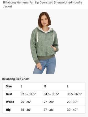 Billabong Sage Green Sherpa-Lined Zip-Up Hoodie